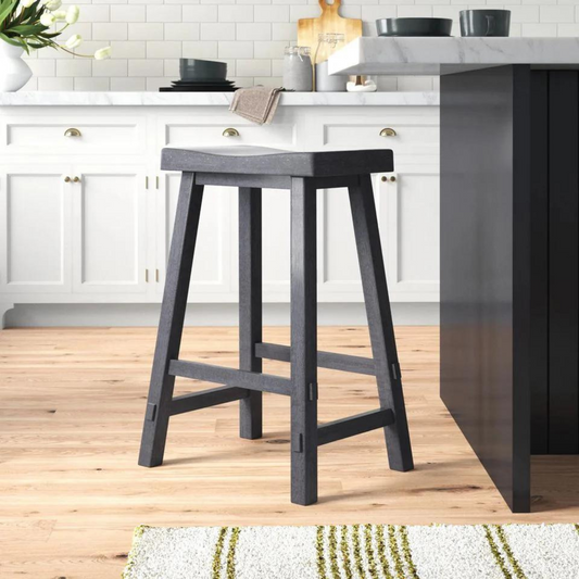 Bar Stool Set of Two Counter Height for Kitchen | Black from AHF Depot - Single black bar stool placed in a modern kitchen setting with light-colored decor, standing beside a kitchen counter.