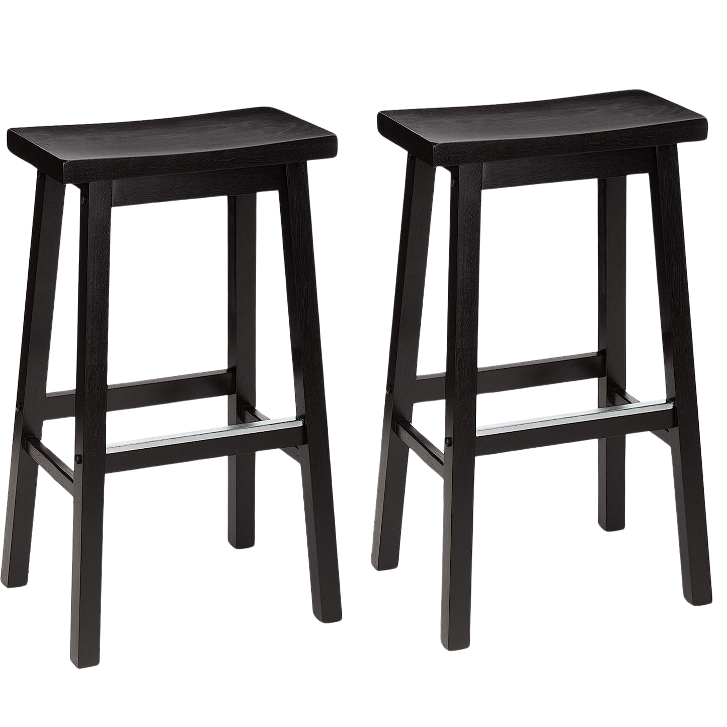 Bar Stool Set of Two Counter Height for Kitchen | Black from AHF Depot - Pair of sleek black bar stools displayed side by side against a clean white background.