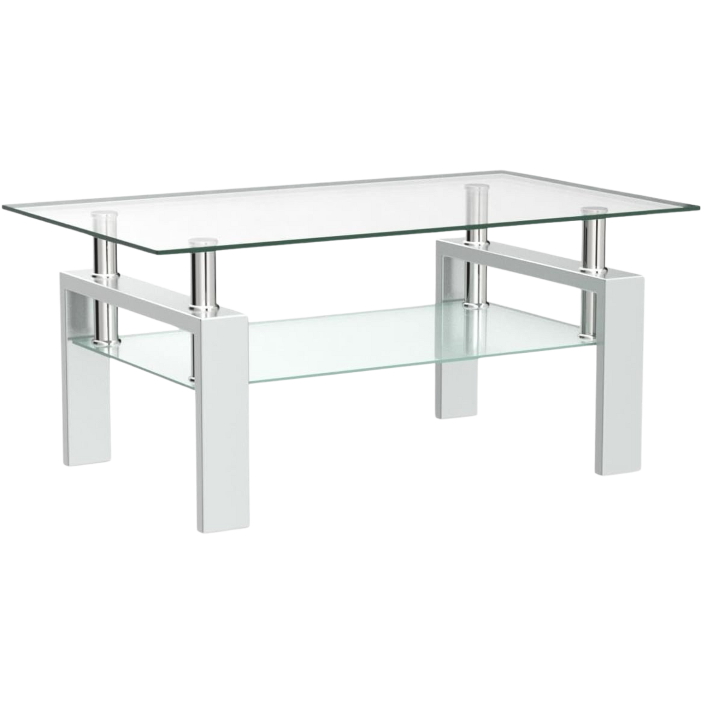 Coffee Table with Glass Top for Living Room | White from AHF Depot - sleek white metal-framed coffee table with a mirrored glass top against a clean white background.