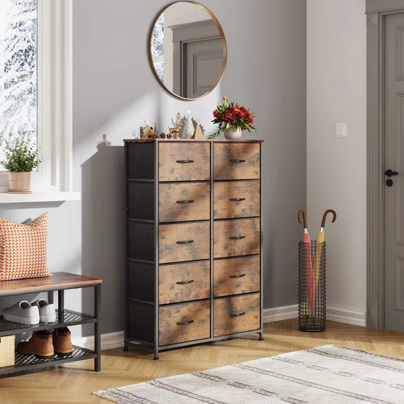 Dresser with 10 Drawers for Bedroom | Wood Pattern from AHF Depot - Wood pattern 10 drawer dresser in a modern light tone bedroom setting.